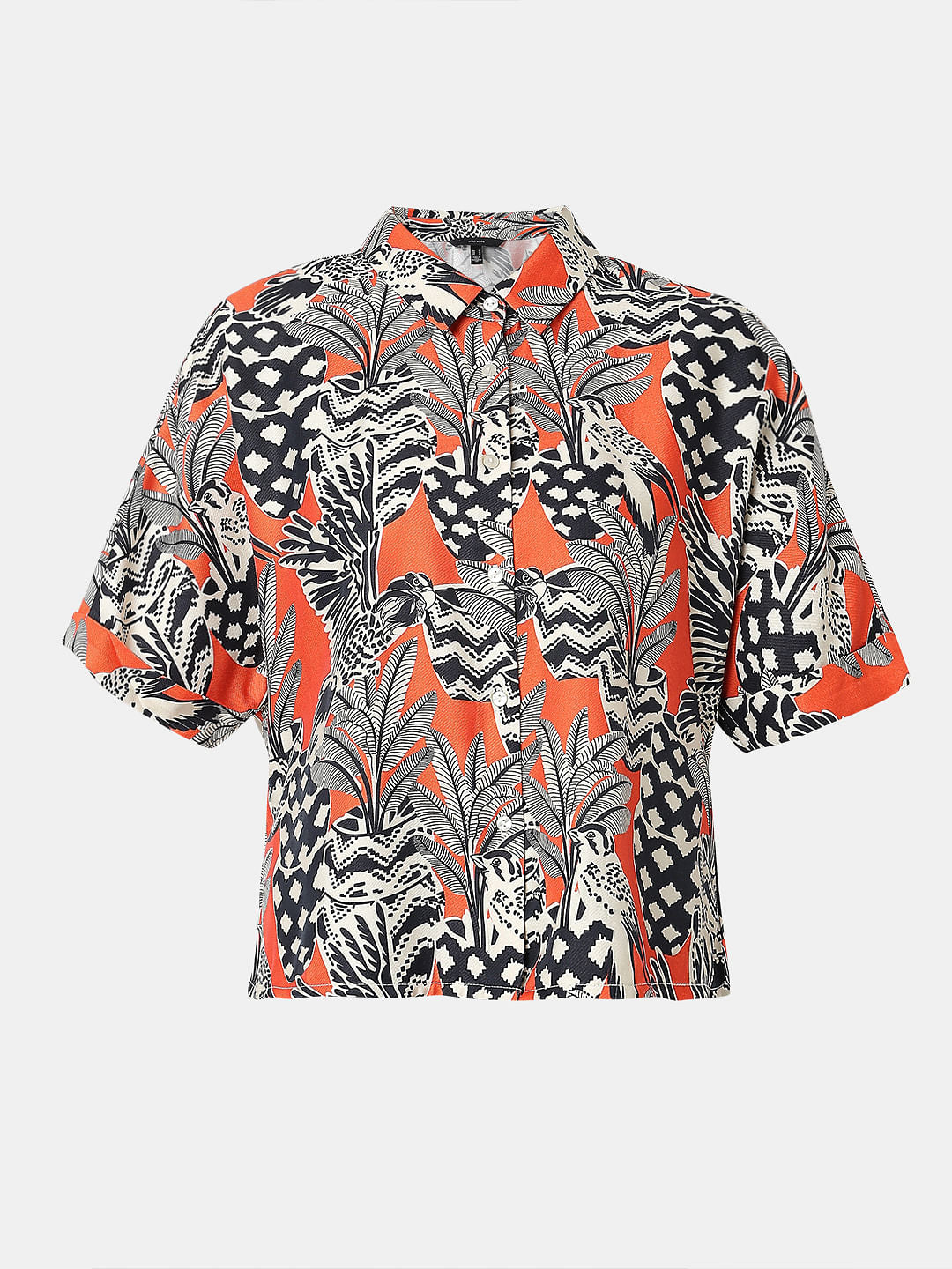 Orange Printed Relaxed Fit Shirt