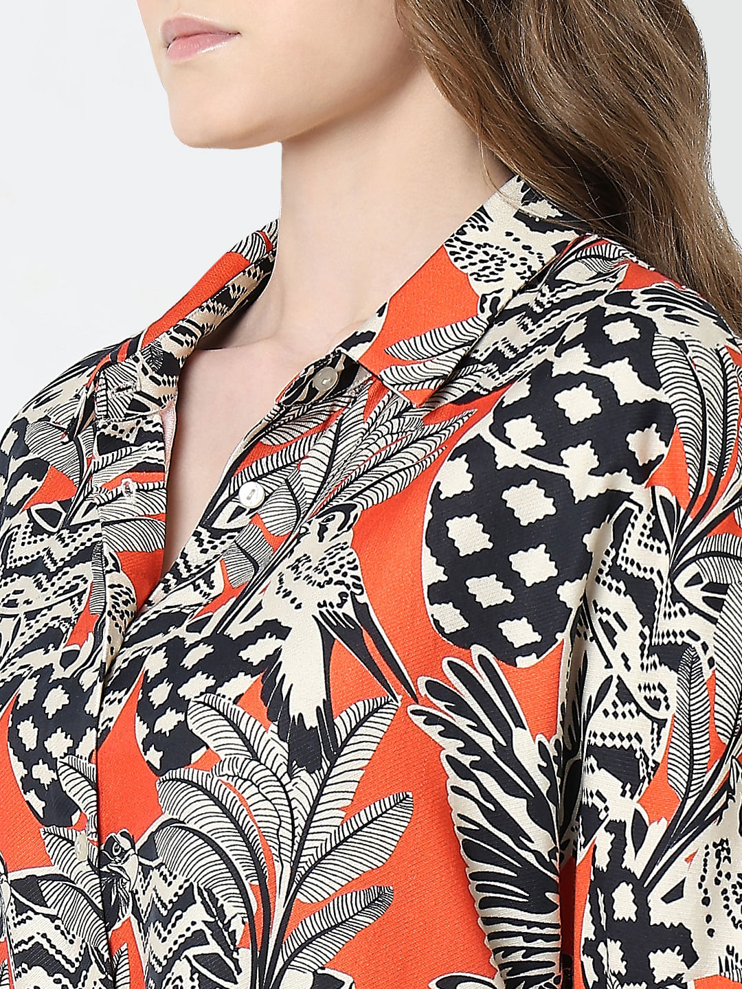 Orange Printed Relaxed Fit Shirt