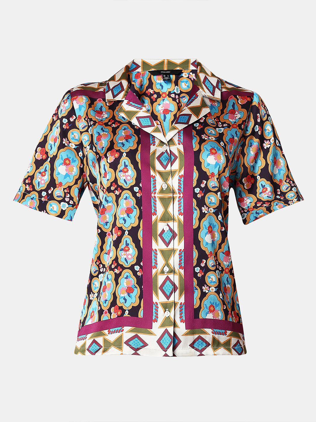 Purple Abstract Print Satin Shirt