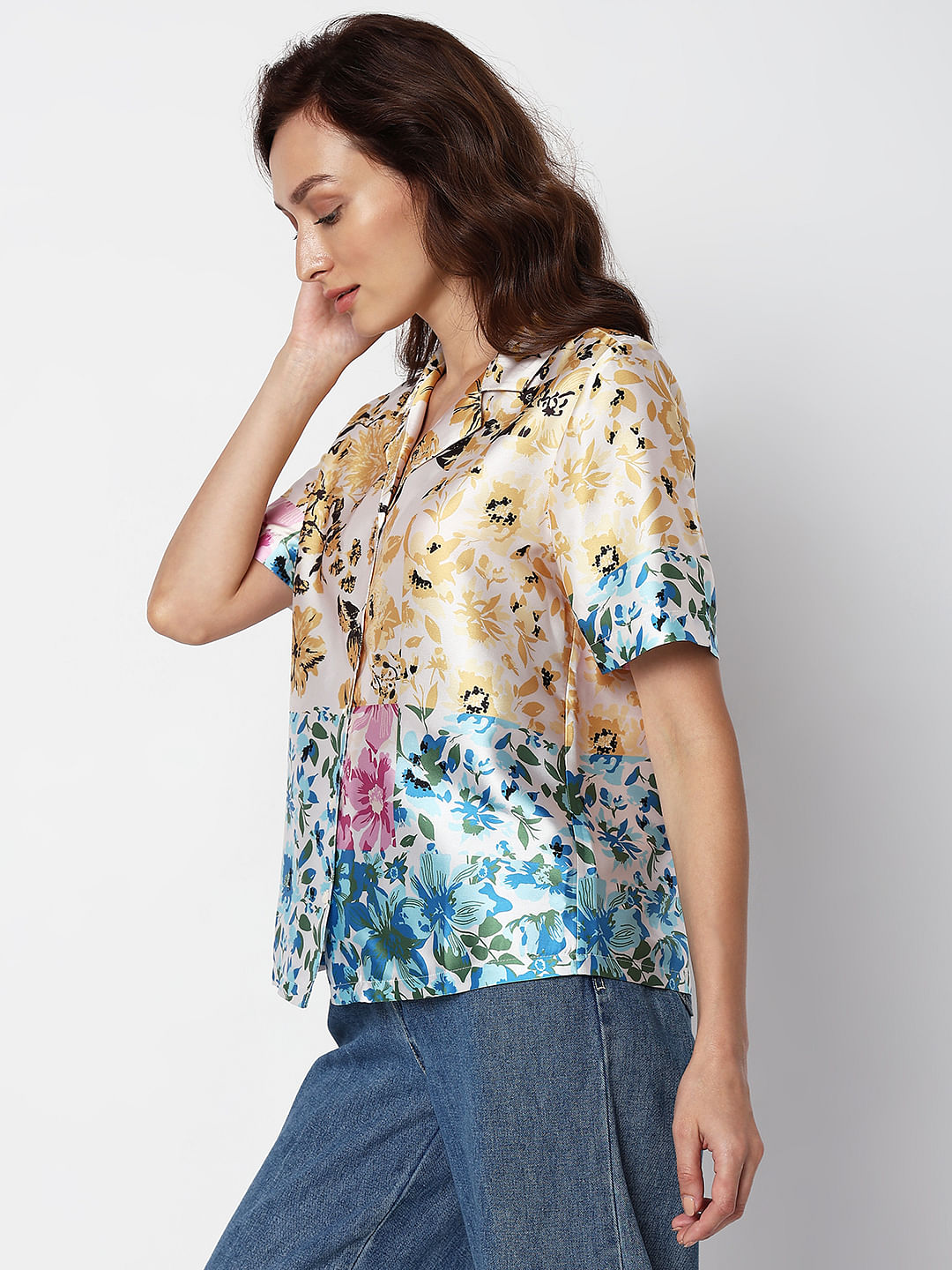 Multi-Colour Floral Satin Shirt