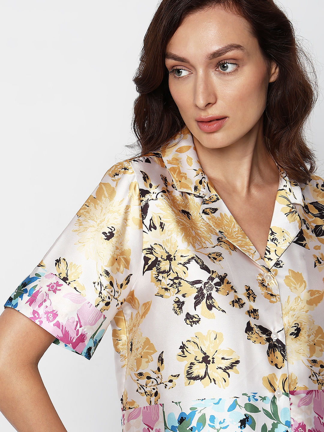 Multi-Colour Floral Satin Shirt