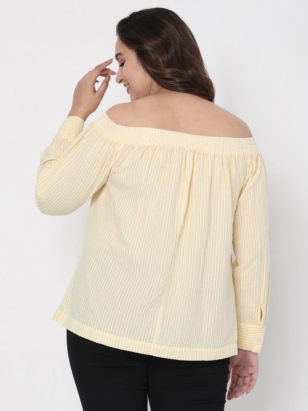 Curve Yellow Off Shoulder Striped Top