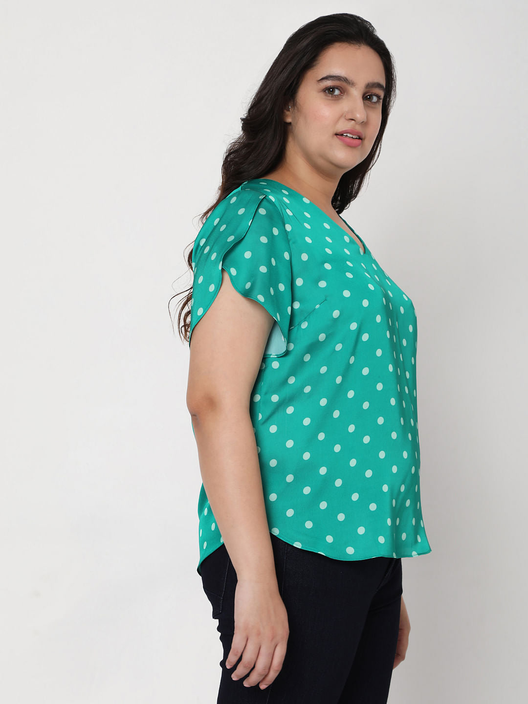 Curve Green Polka Dot Top