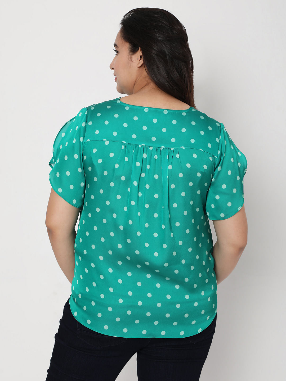 Curve Green Polka Dot Top