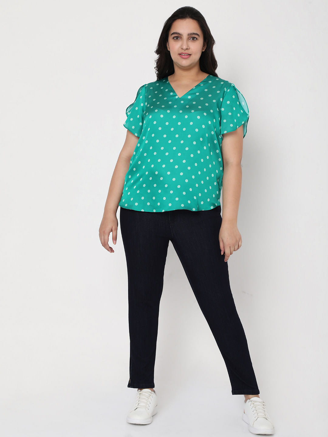 Curve Green Polka Dot Top