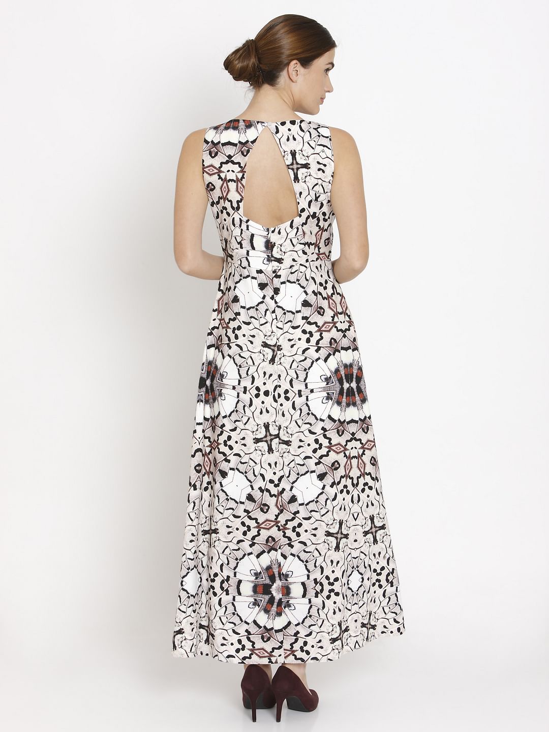 White Abstract Print Asymmetric Maxi Dress