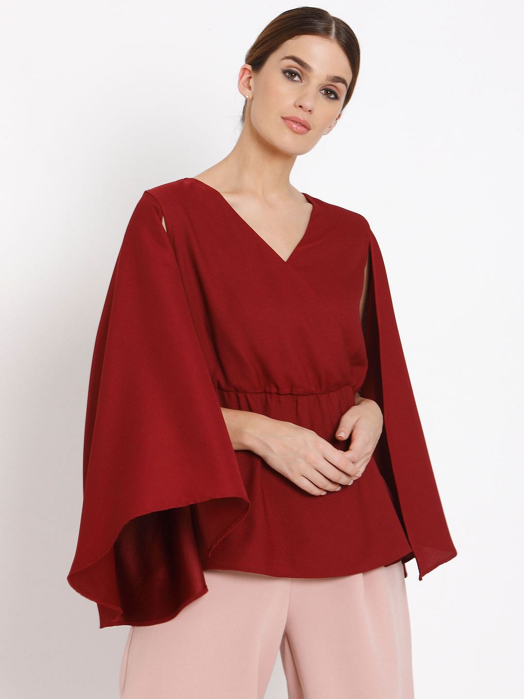 Red Cape Sleeves Top