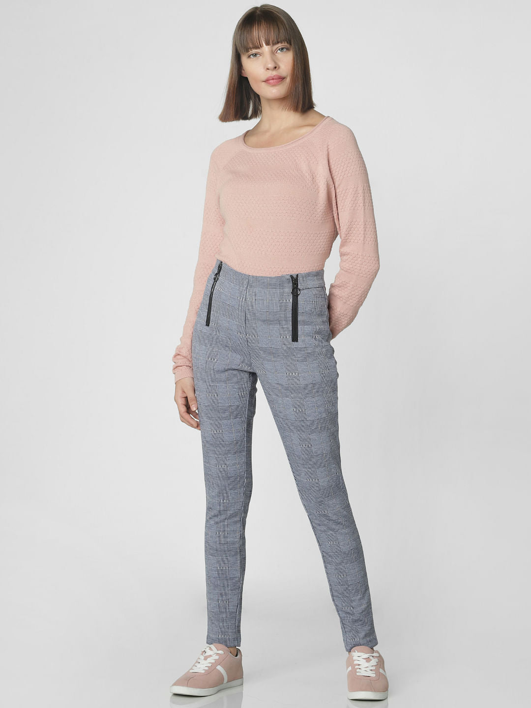 Dark Blue High Waist Zip Detail Leggings