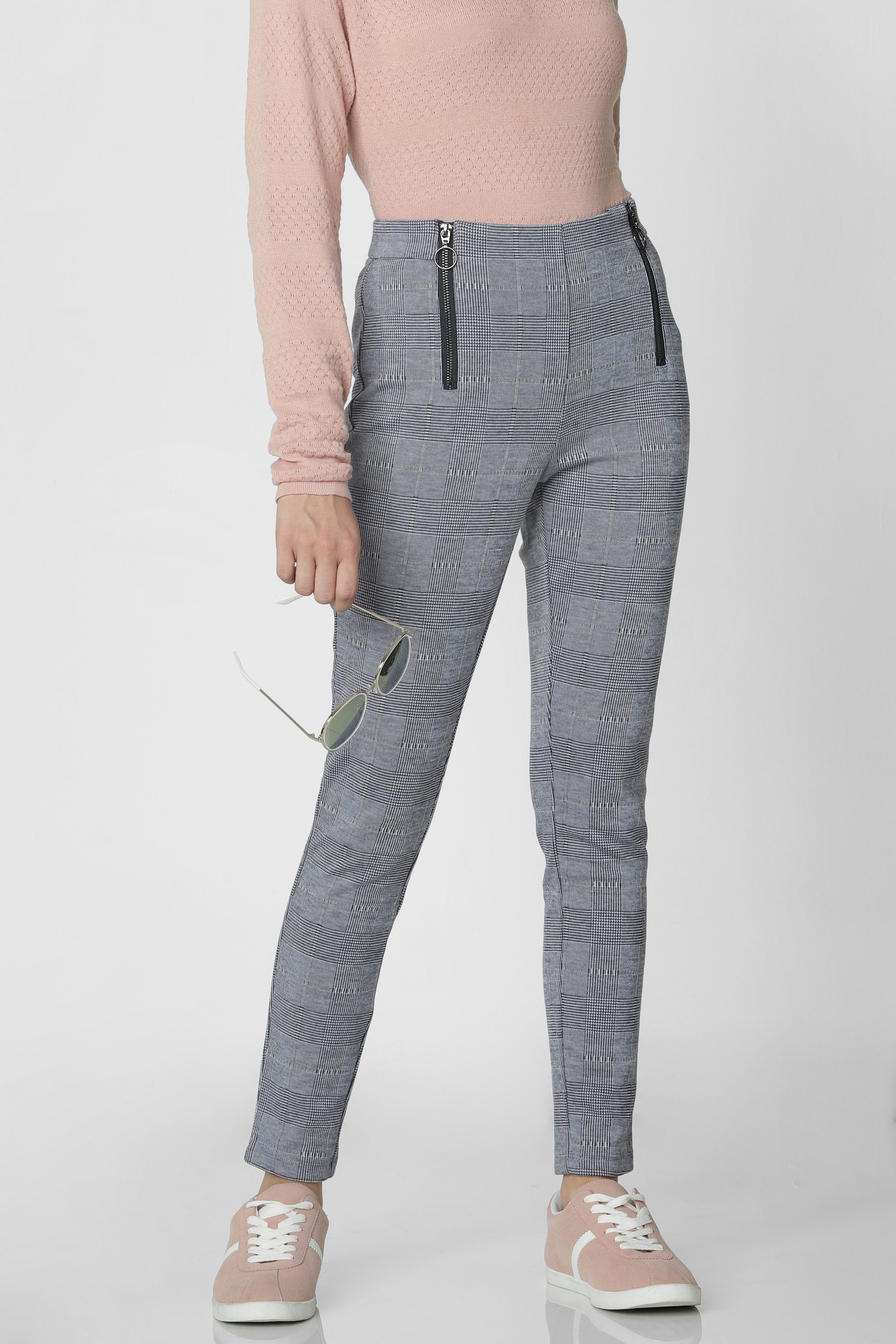 Dark Blue High Waist Zip Detail Leggings