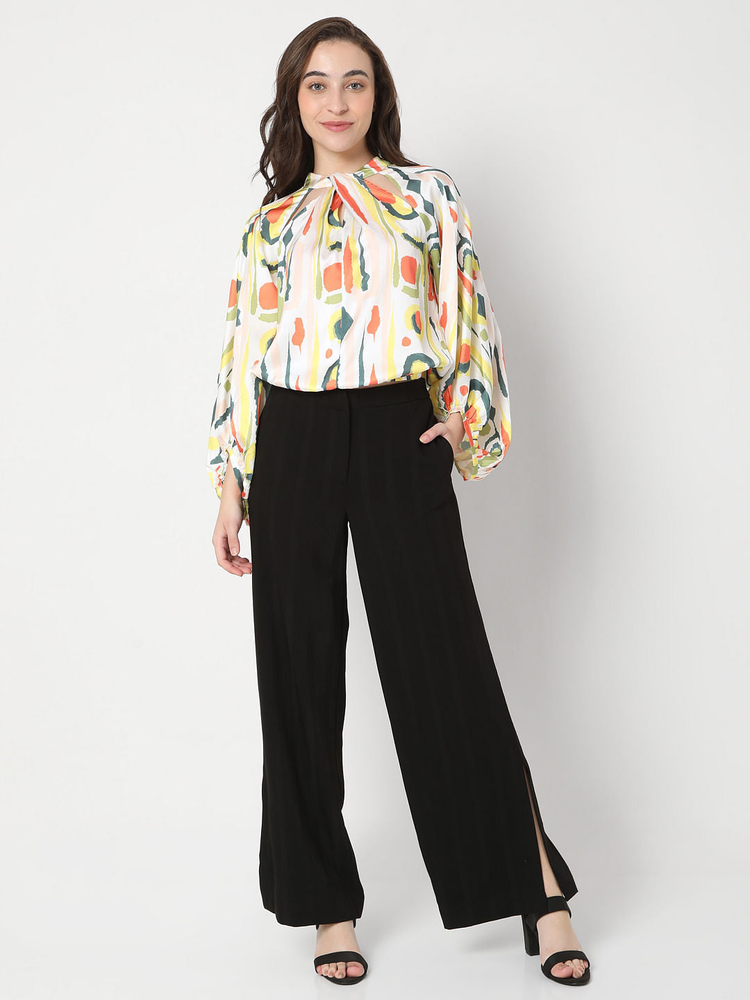 White Abstract Print Top