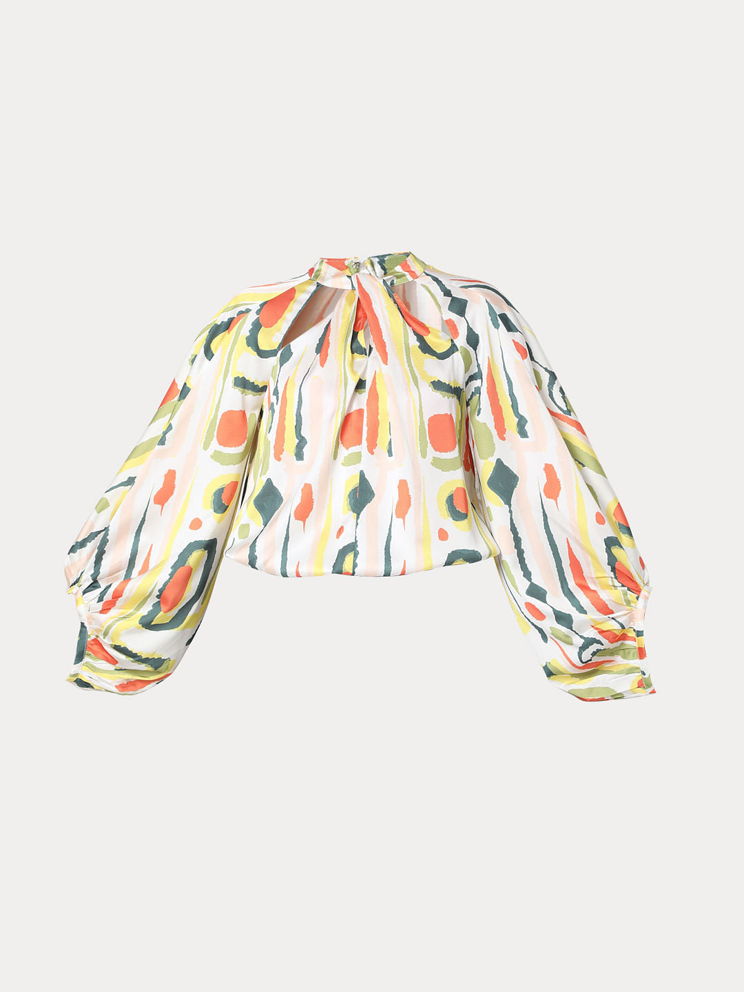 White Abstract Print Top