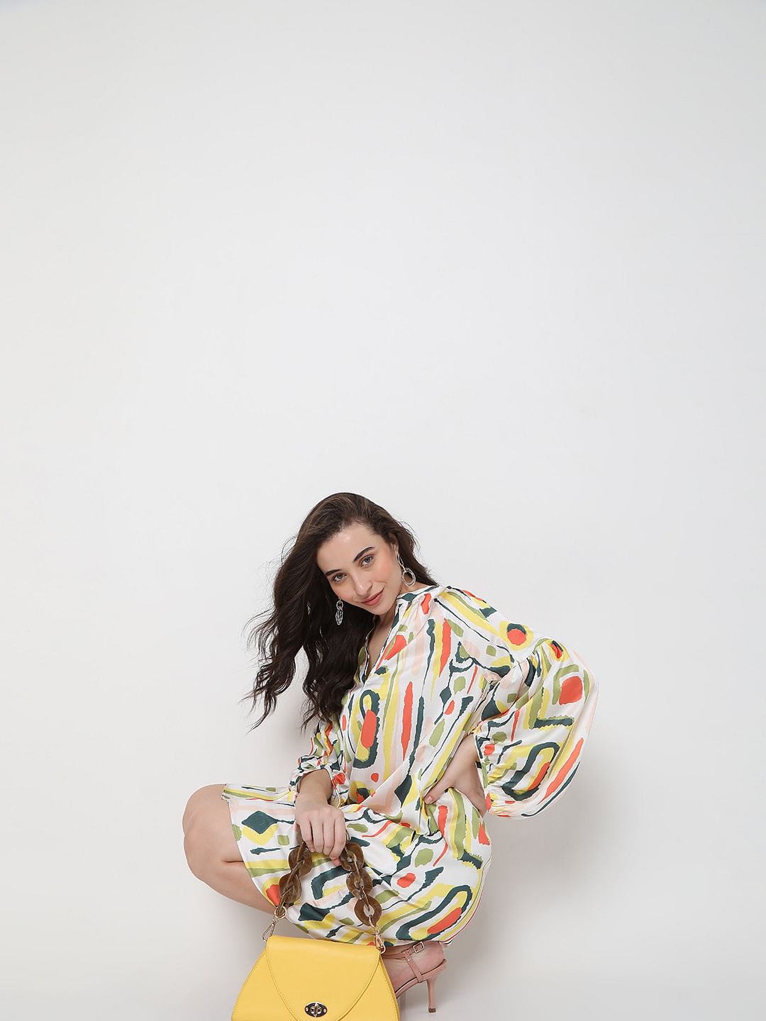 White Abstract Print Shift Dress