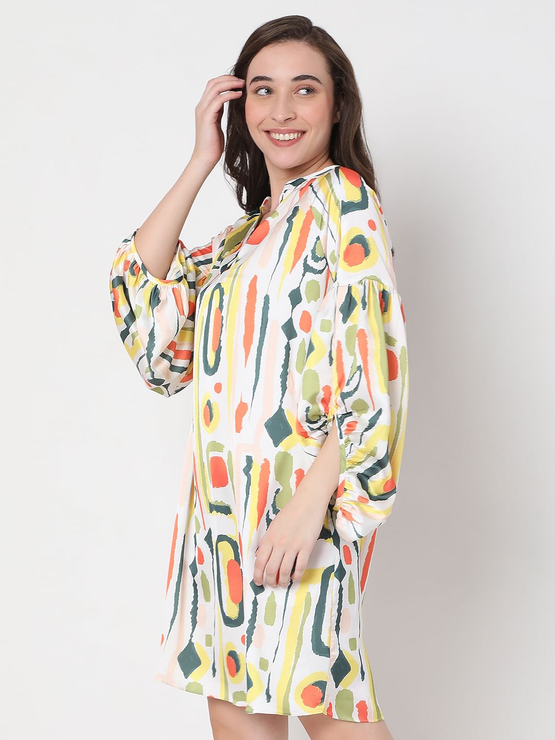 White Abstract Print Shift Dress