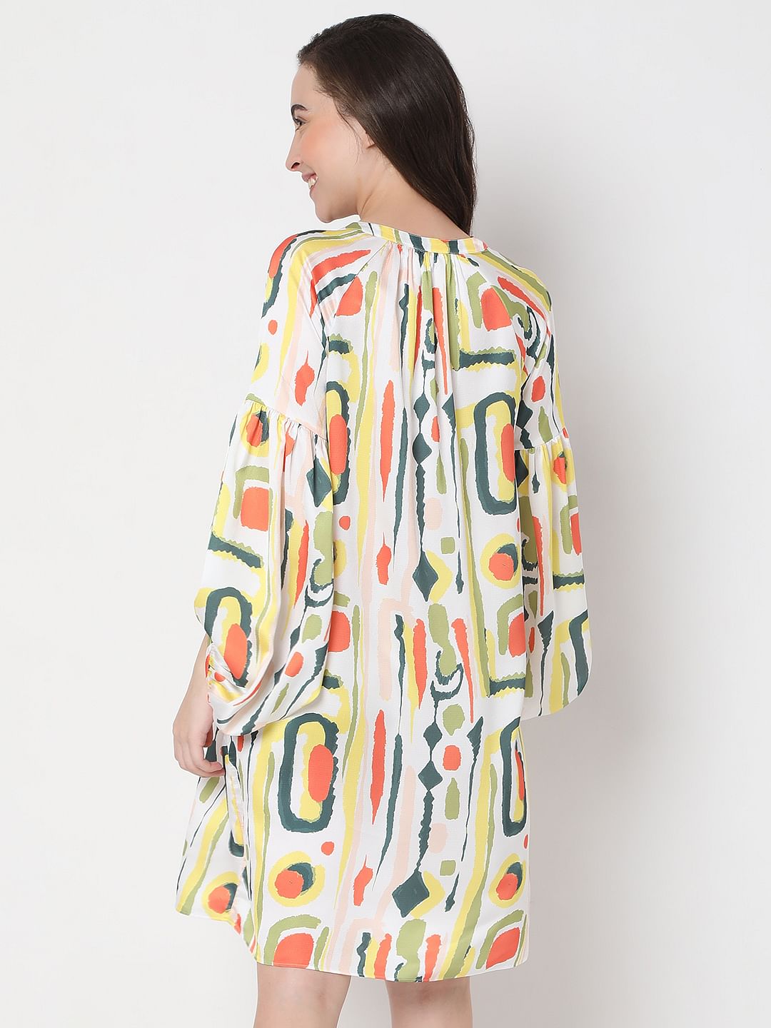 White Abstract Print Shift Dress