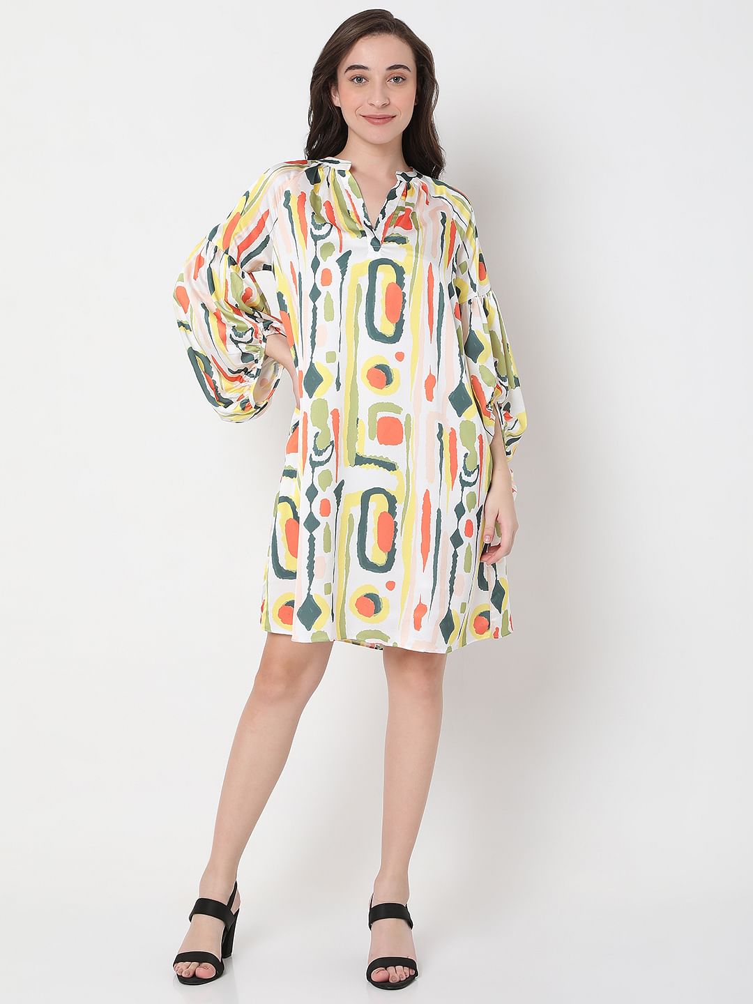 White Abstract Print Shift Dress