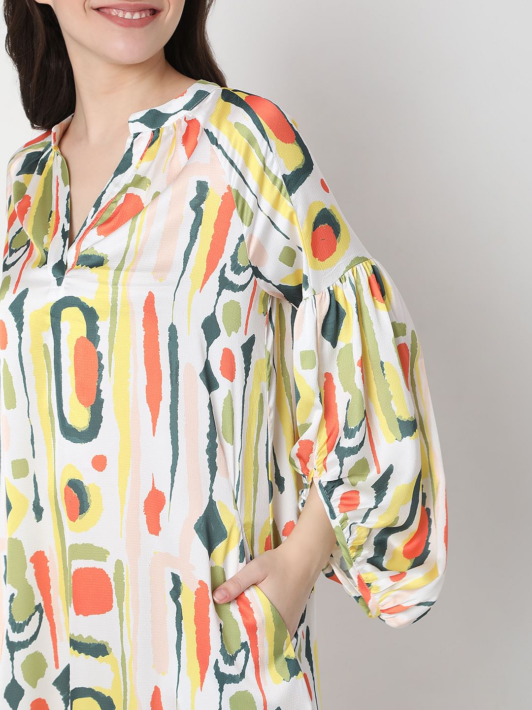 White Abstract Print Shift Dress