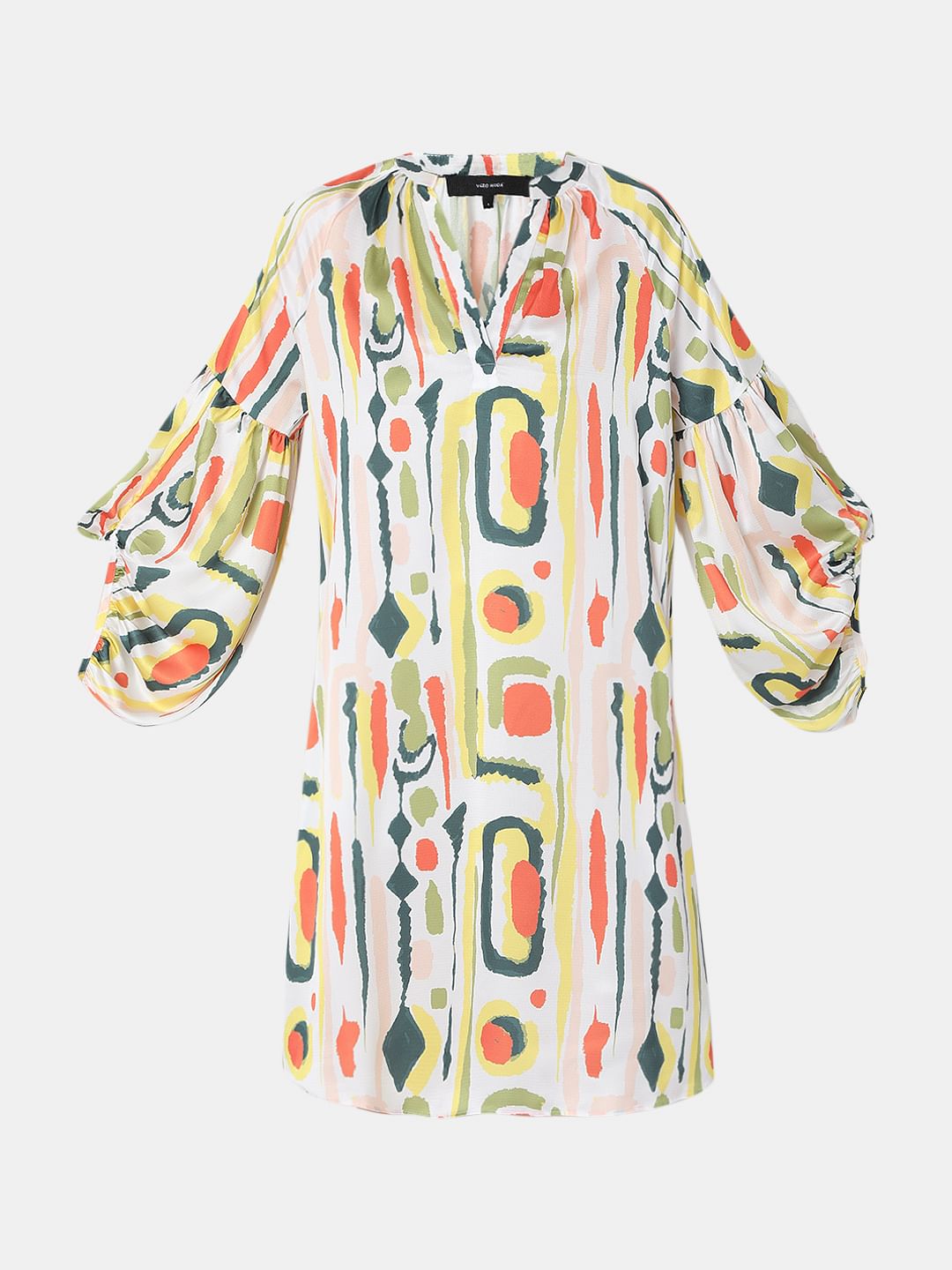 White Abstract Print Shift Dress