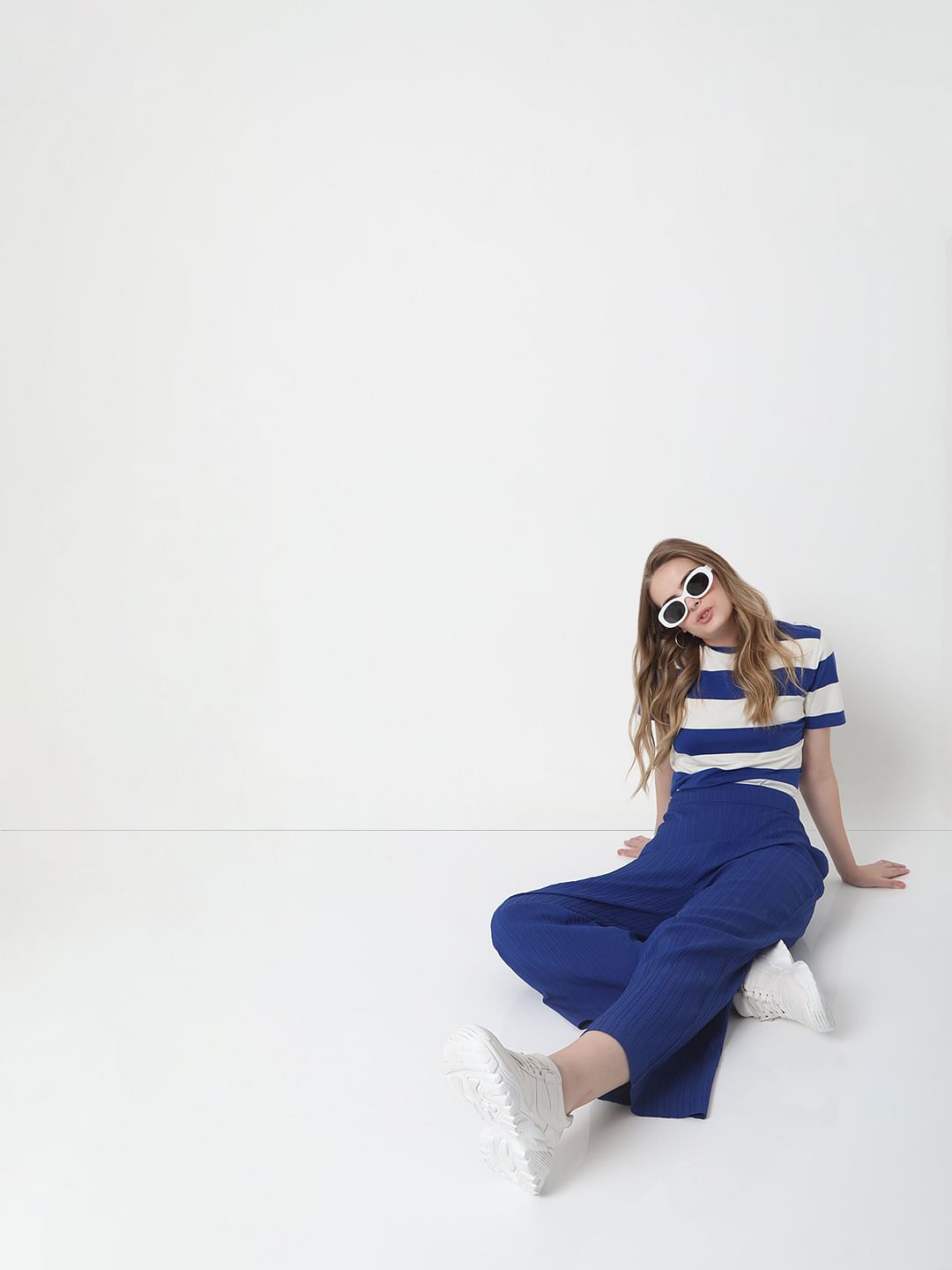 Blue High Rise Co-Ord Set Pants