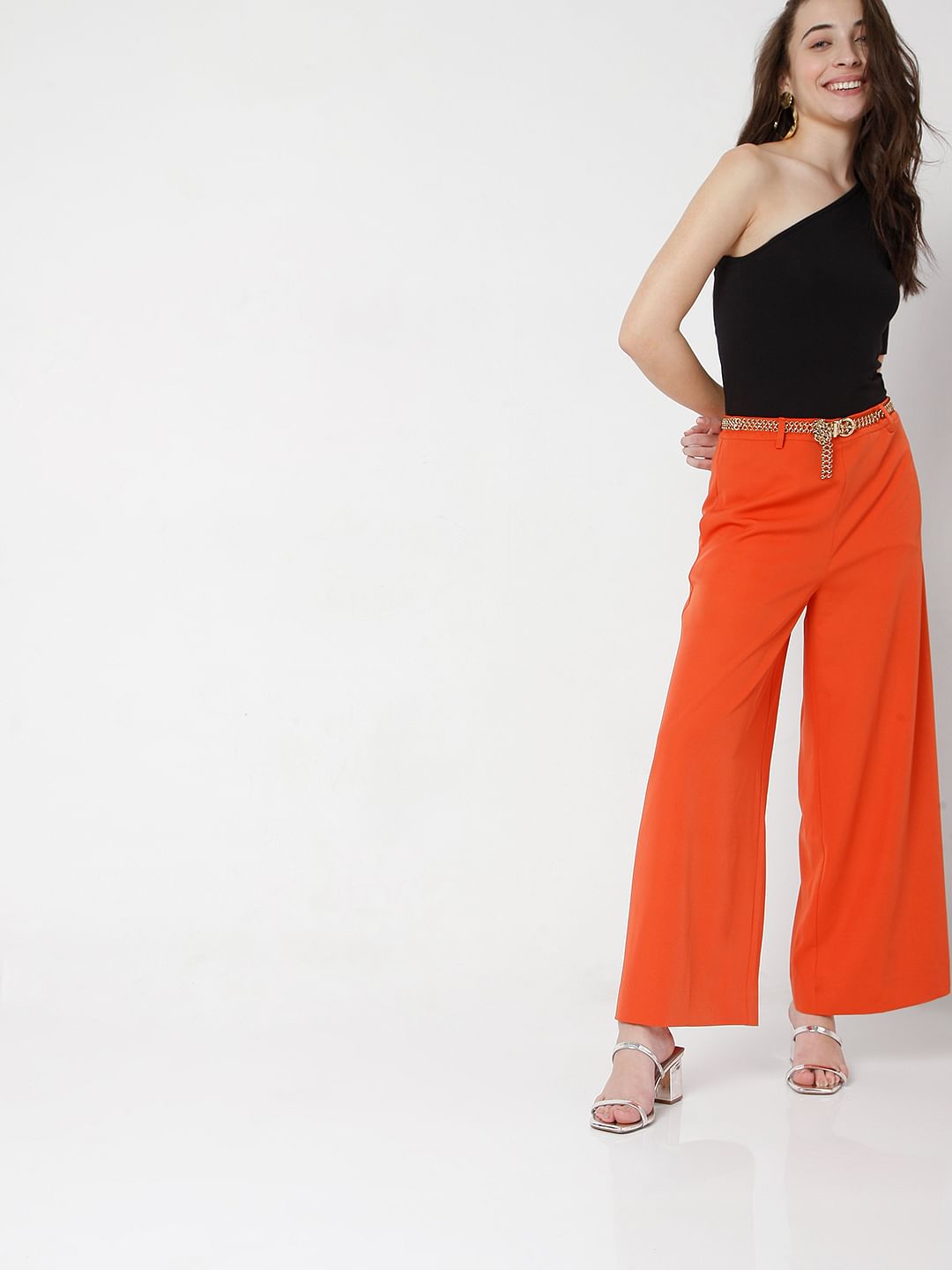 Orange High Waist Flared Pants