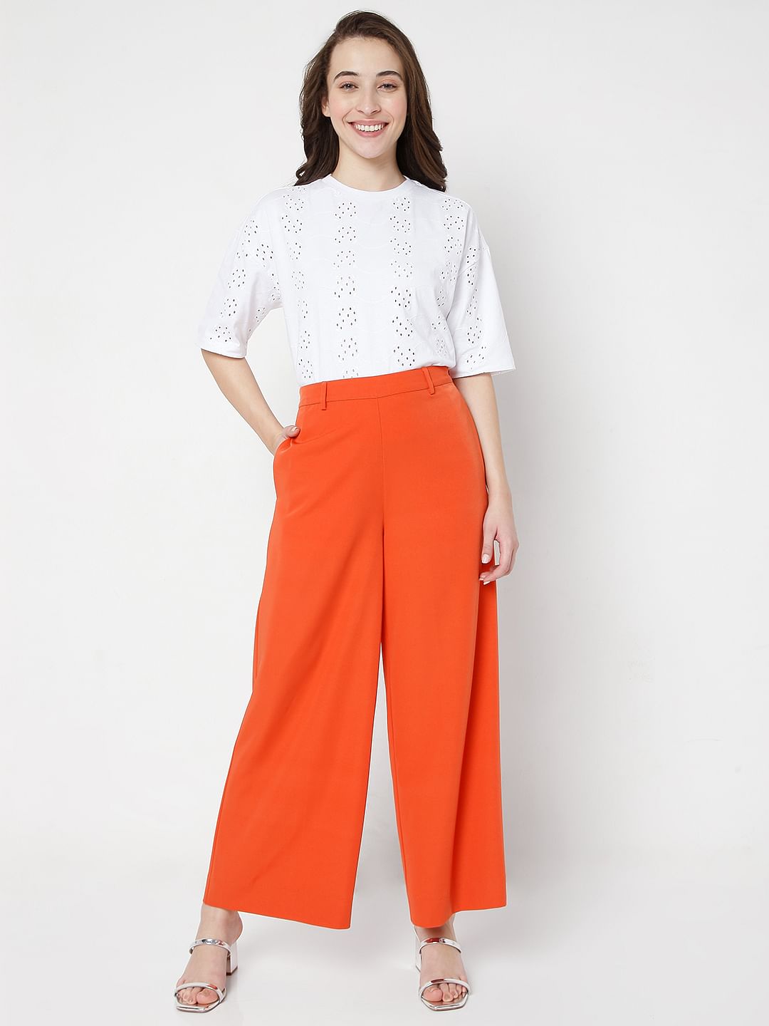Orange High Waist Flared Pants