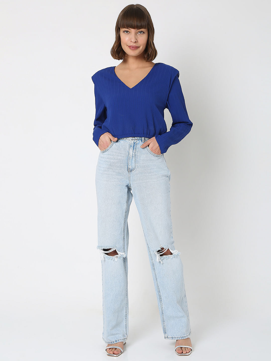 Blue Cropped Co-Ord Set Top