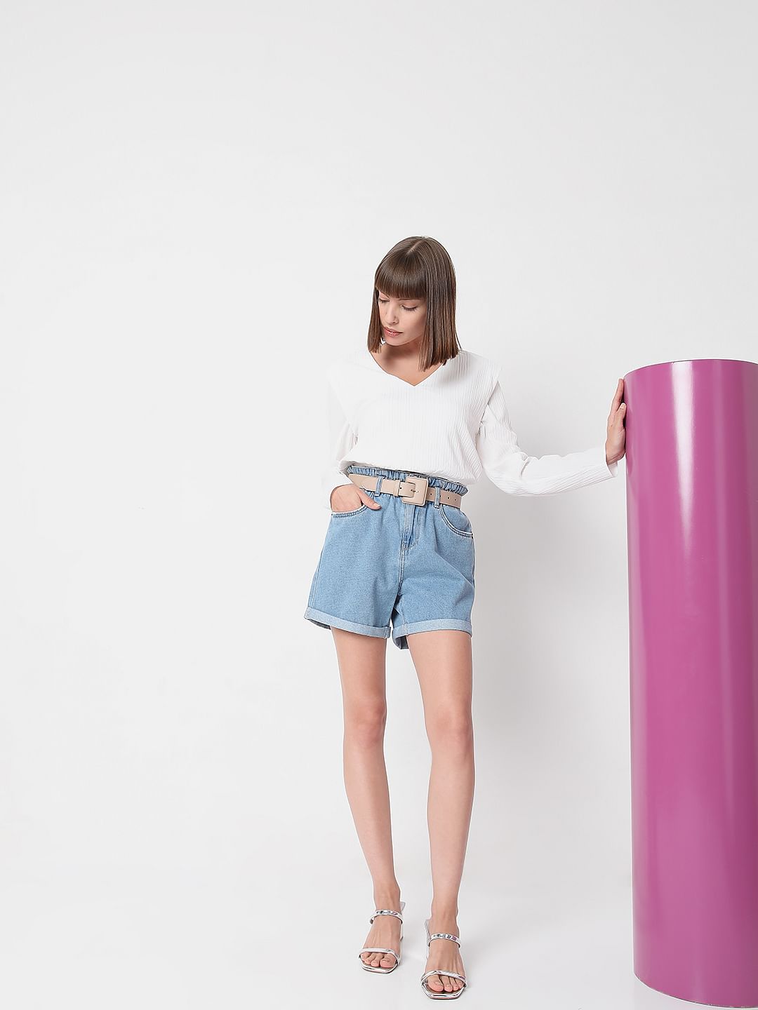 White Textured Crop Top