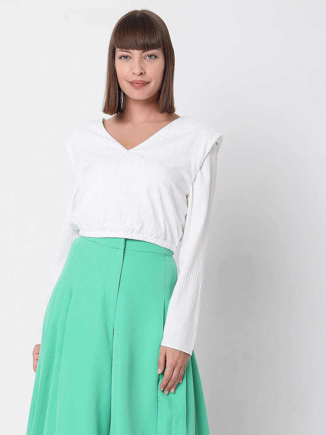 White Textured Crop Top