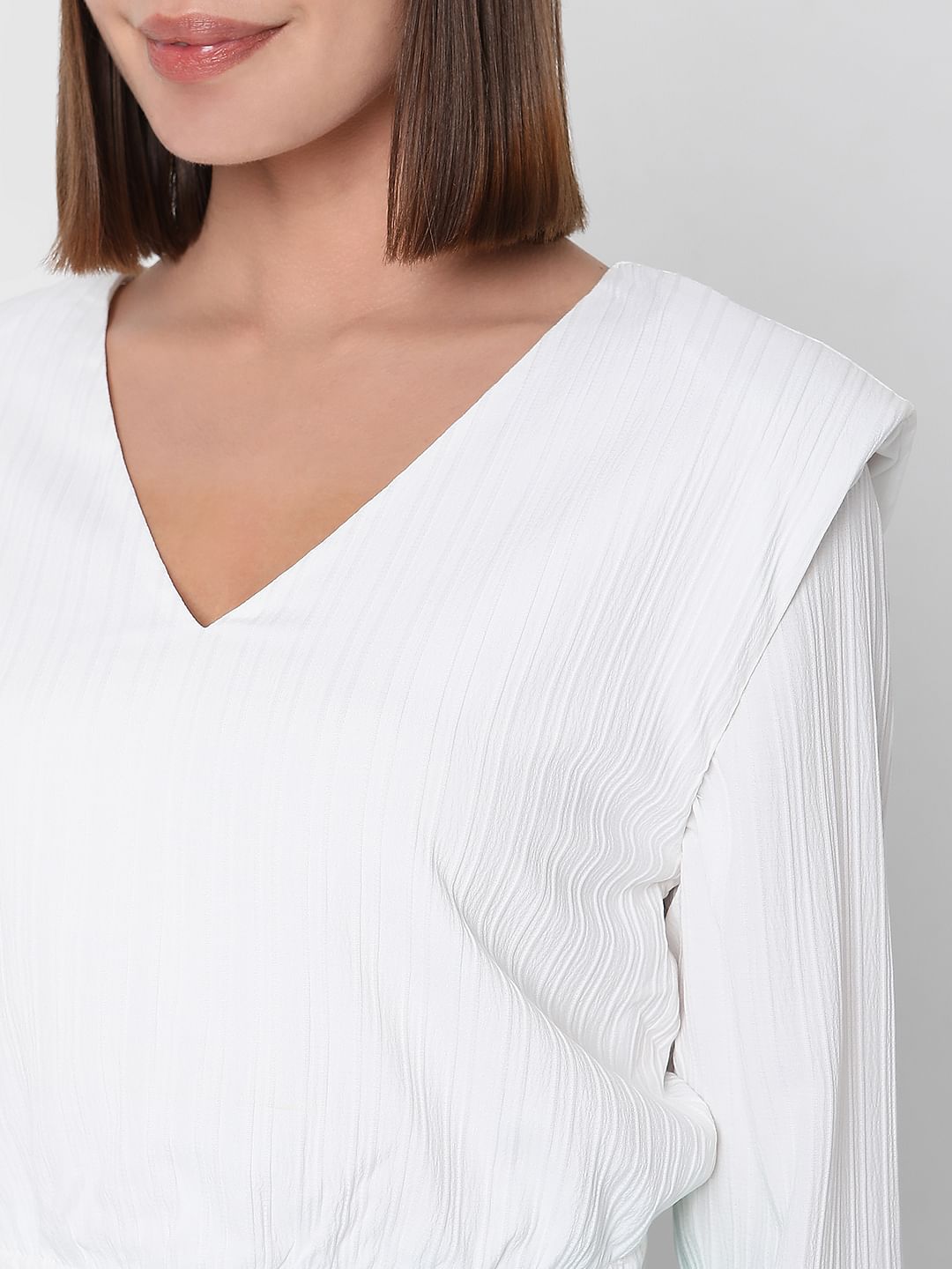 White Textured Crop Top