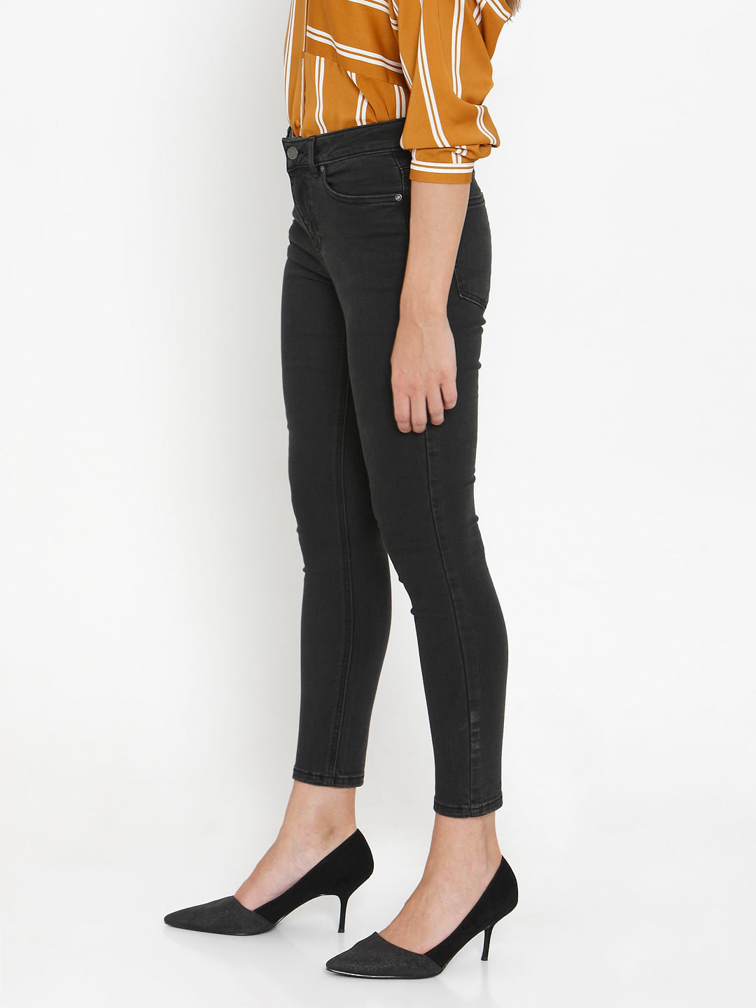 Dark Grey Mid Rise Faded Skinny Fit Jeans