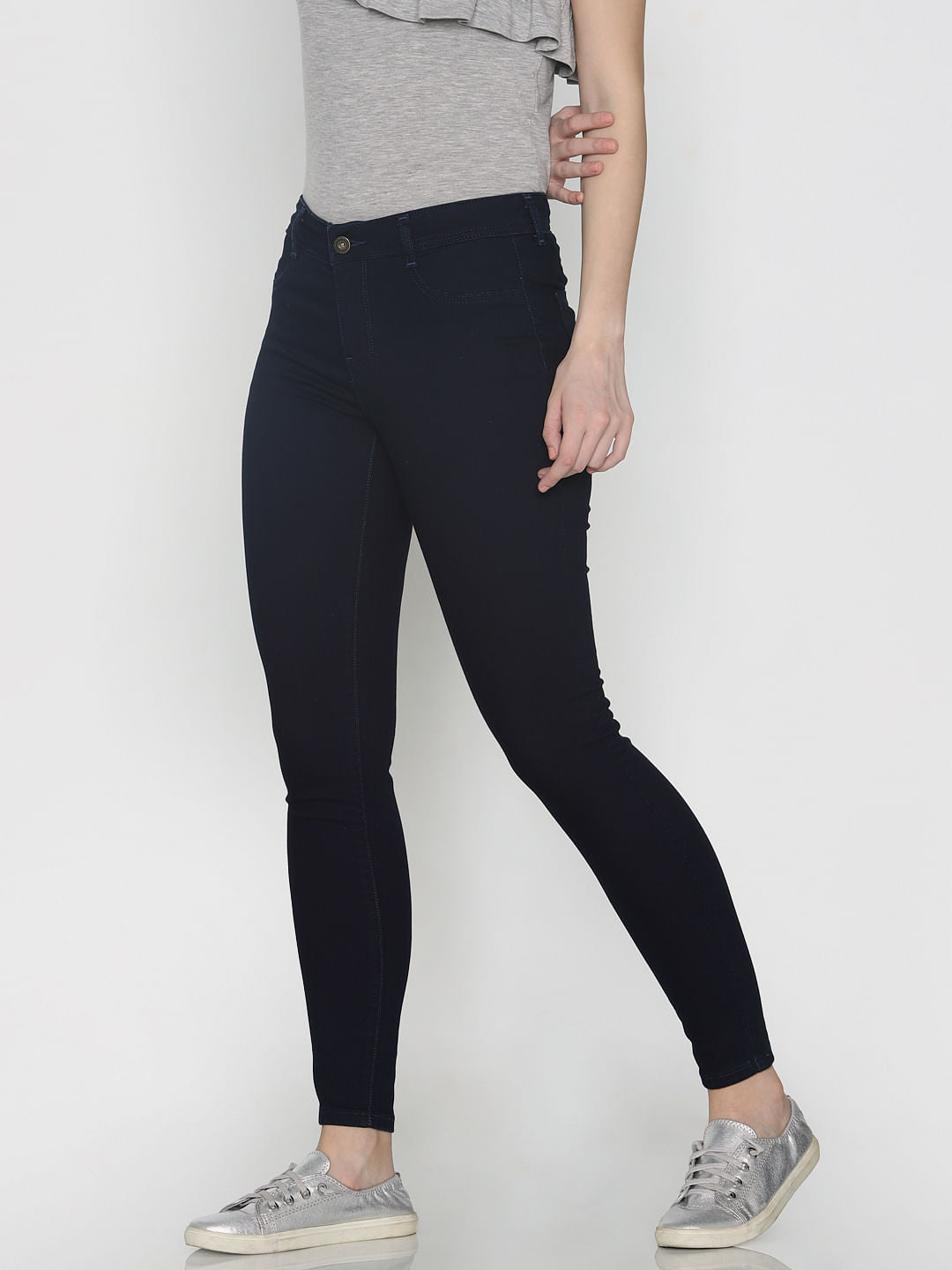 Dark Blue Mid Rise Skinny Fit Jeans