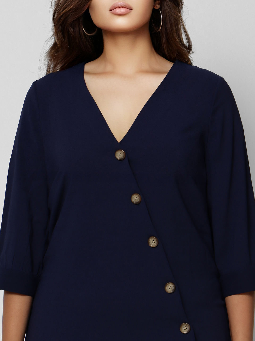 Curve Blue V Neck Top