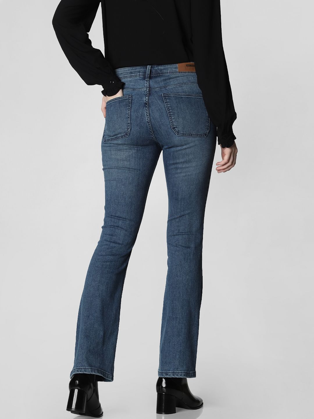 Blue Mid Rise Boot Cut Jeans