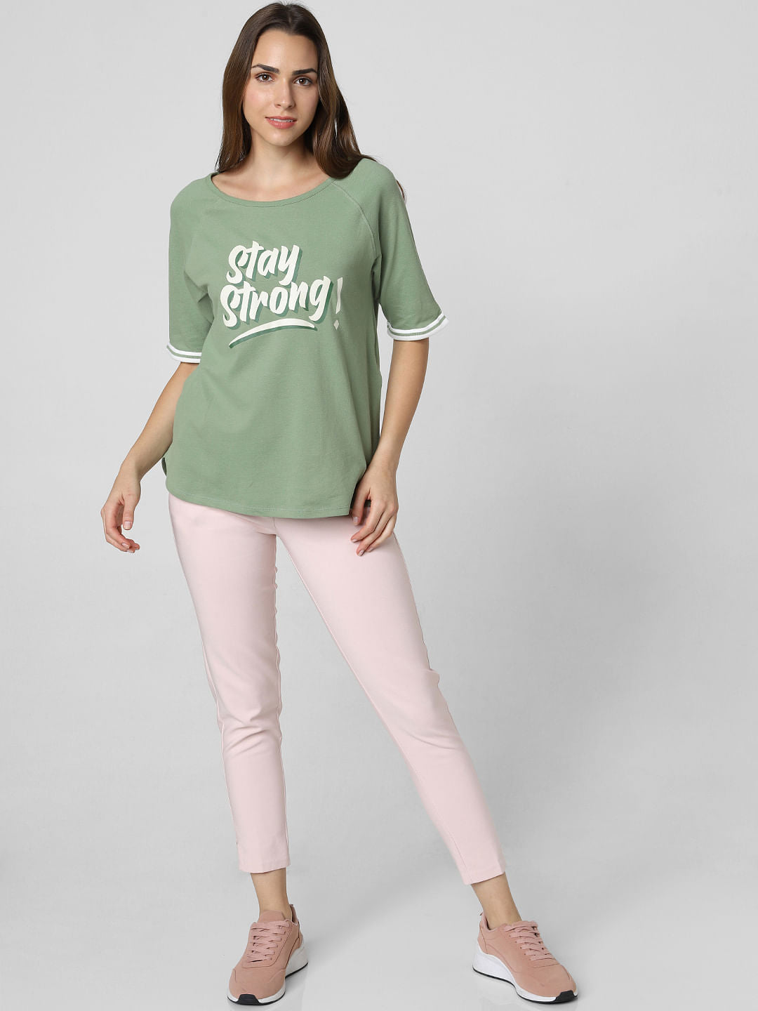 Green Stay Strong Print T-Shirt