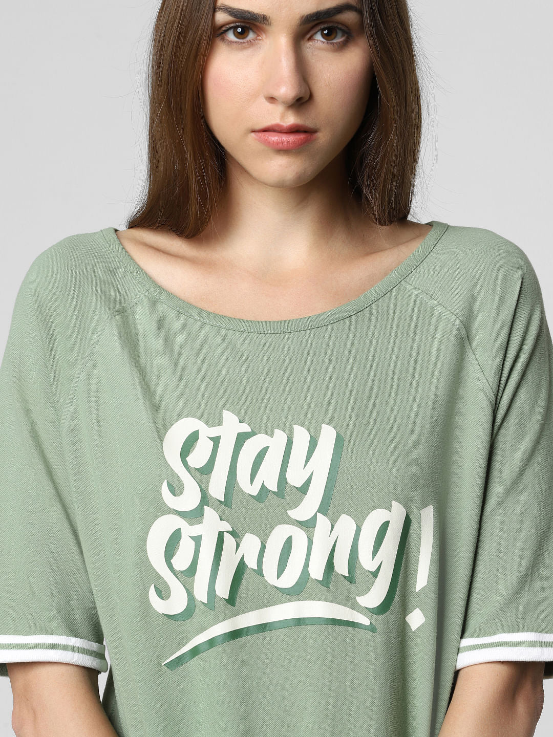 Green Stay Strong Print T-Shirt