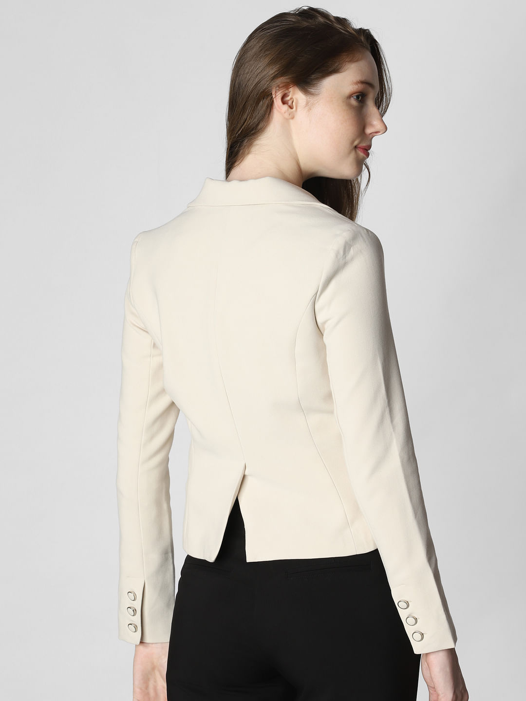 Beige Single Button Formal Blazer