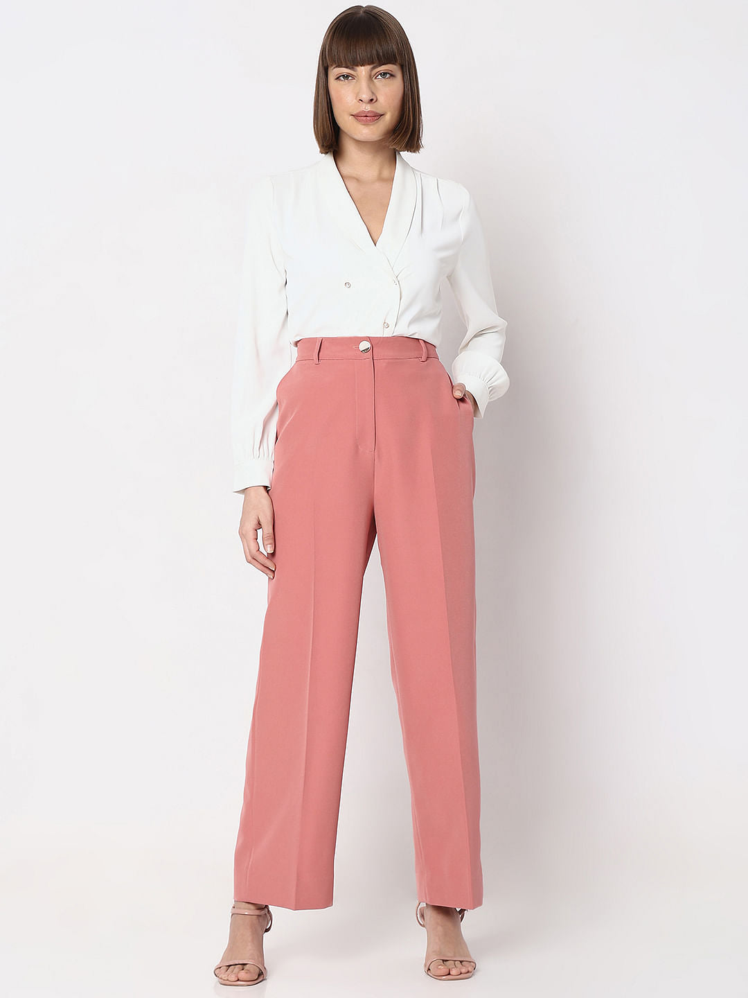 Pink High Rise Wide-Leg Pants