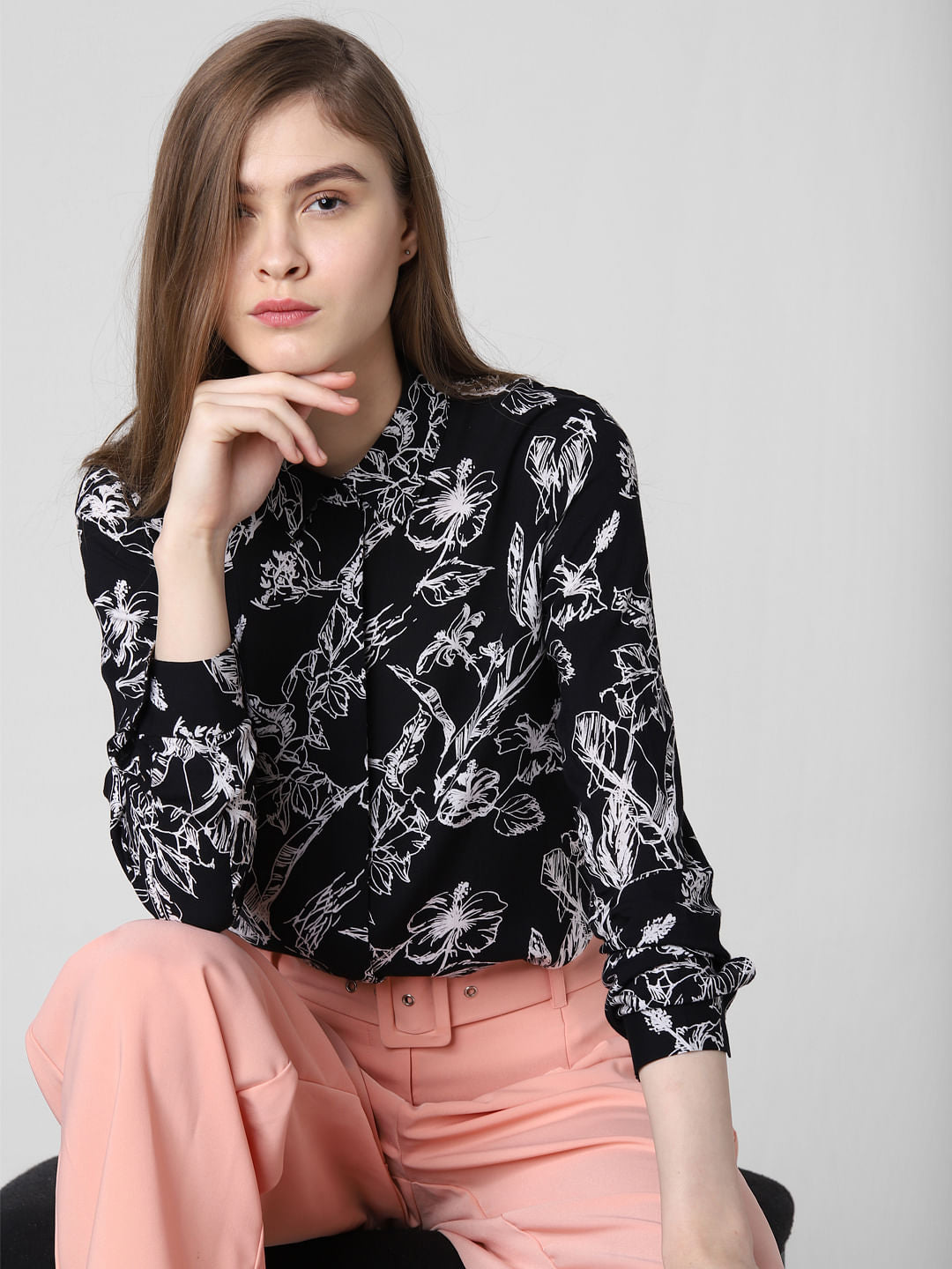 Black Floral Print Shirt