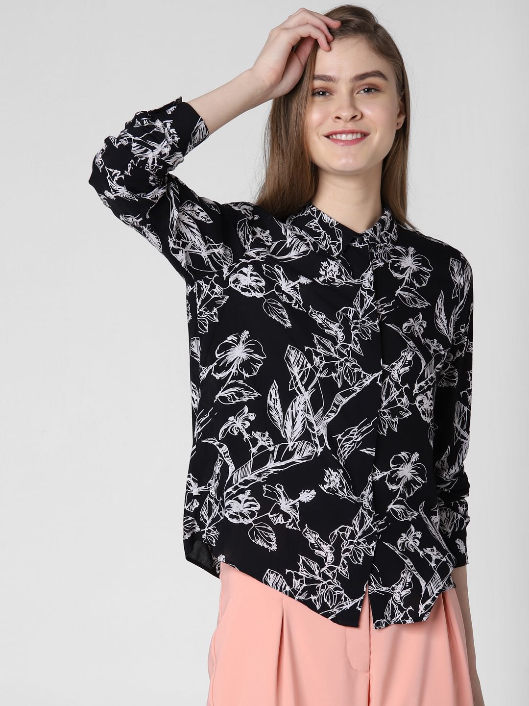 Black Floral Print Shirt