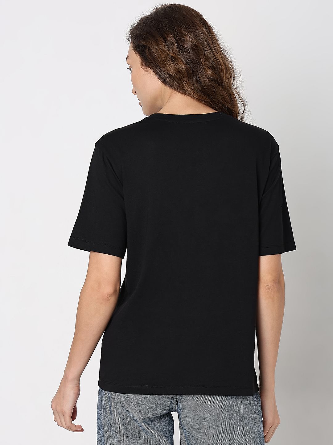 Black Textured Embroidery T-Shirt