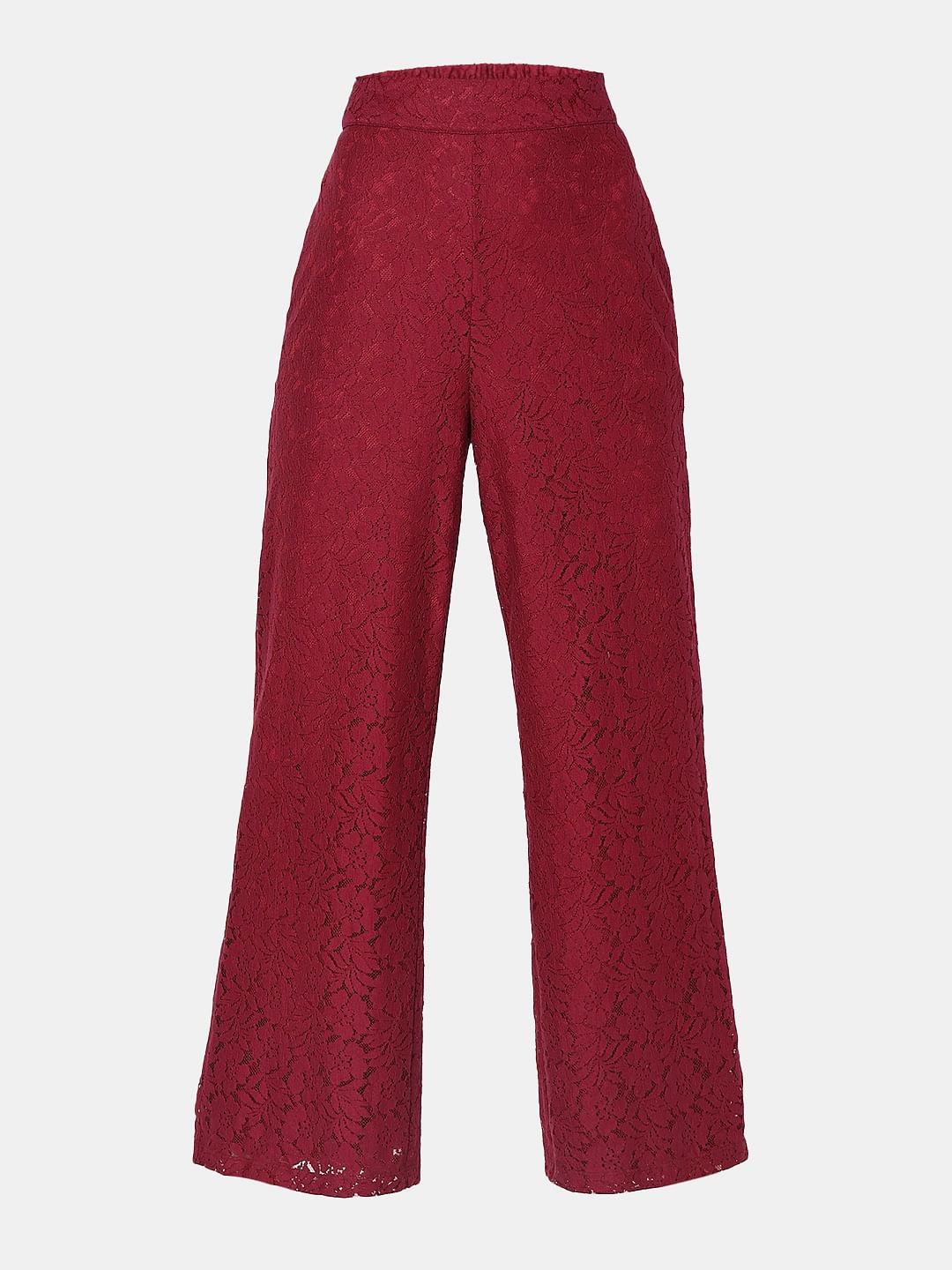 Maroon High Rise Lace Co-Ord Set Pants