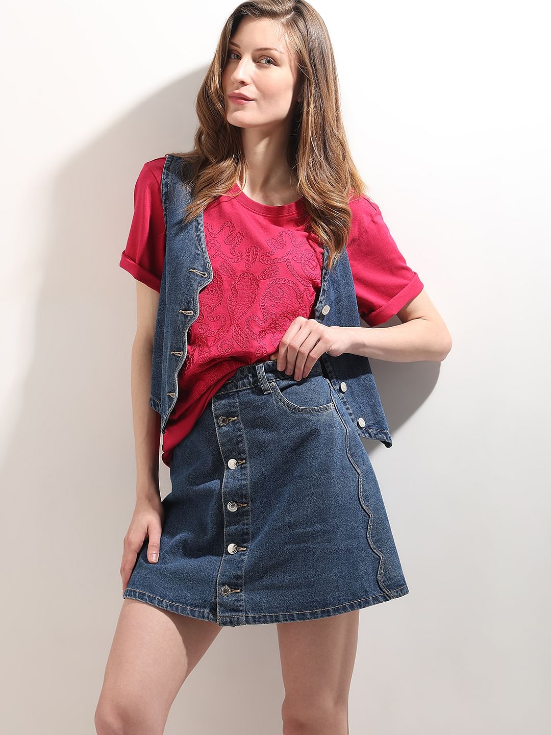 Pink Embroidered Cotton T-Shirt