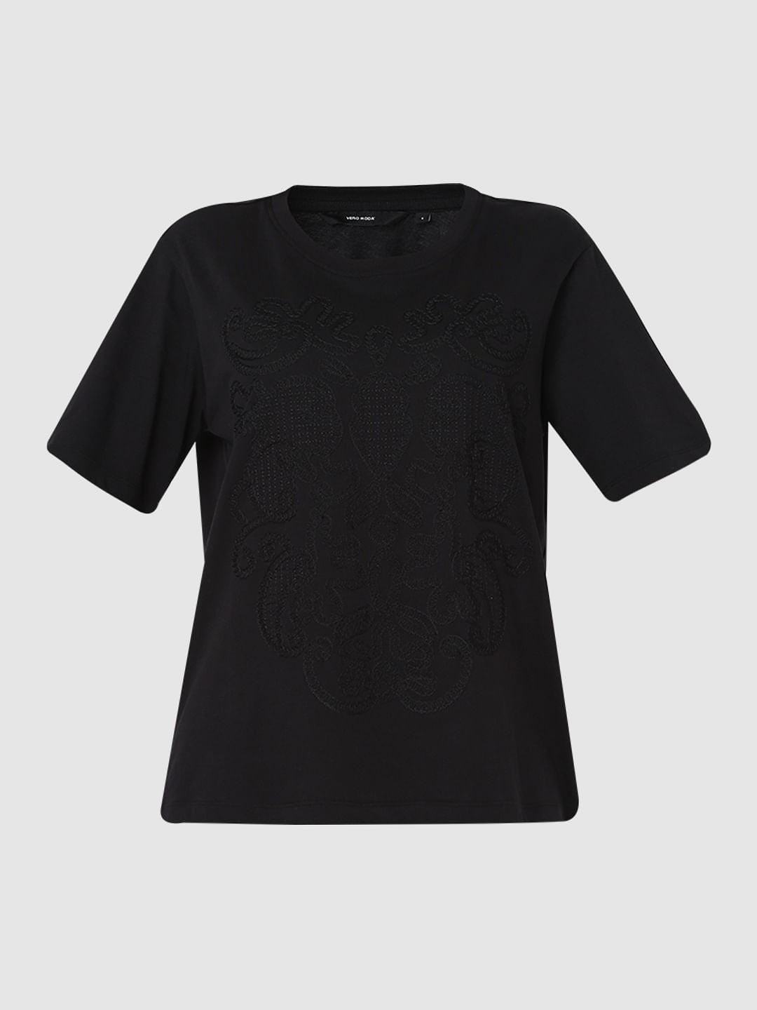 Black Embroidered Cotton T-Shirt