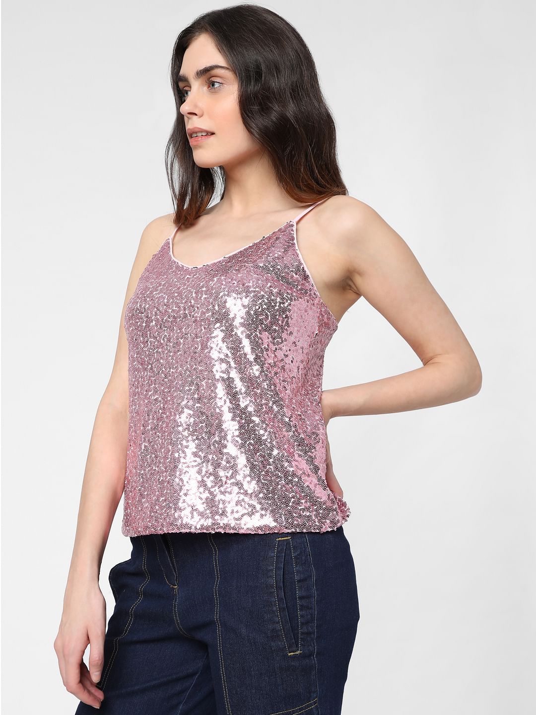 Pink Sequin Strappy Top