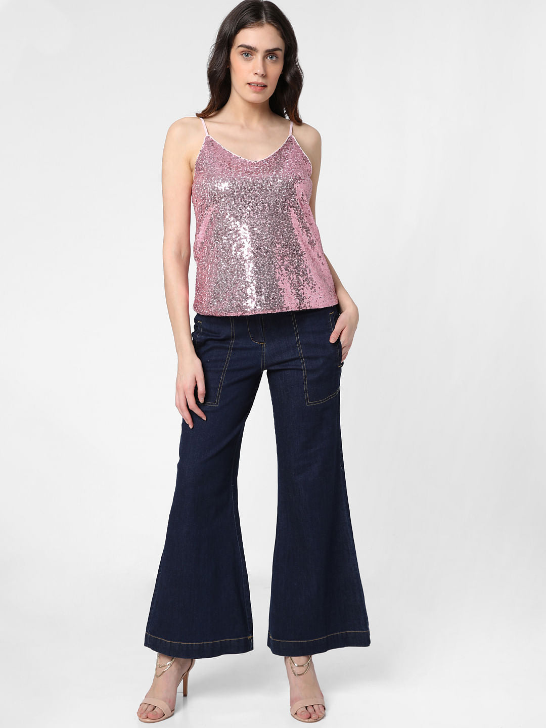 Pink Sequin Strappy Top
