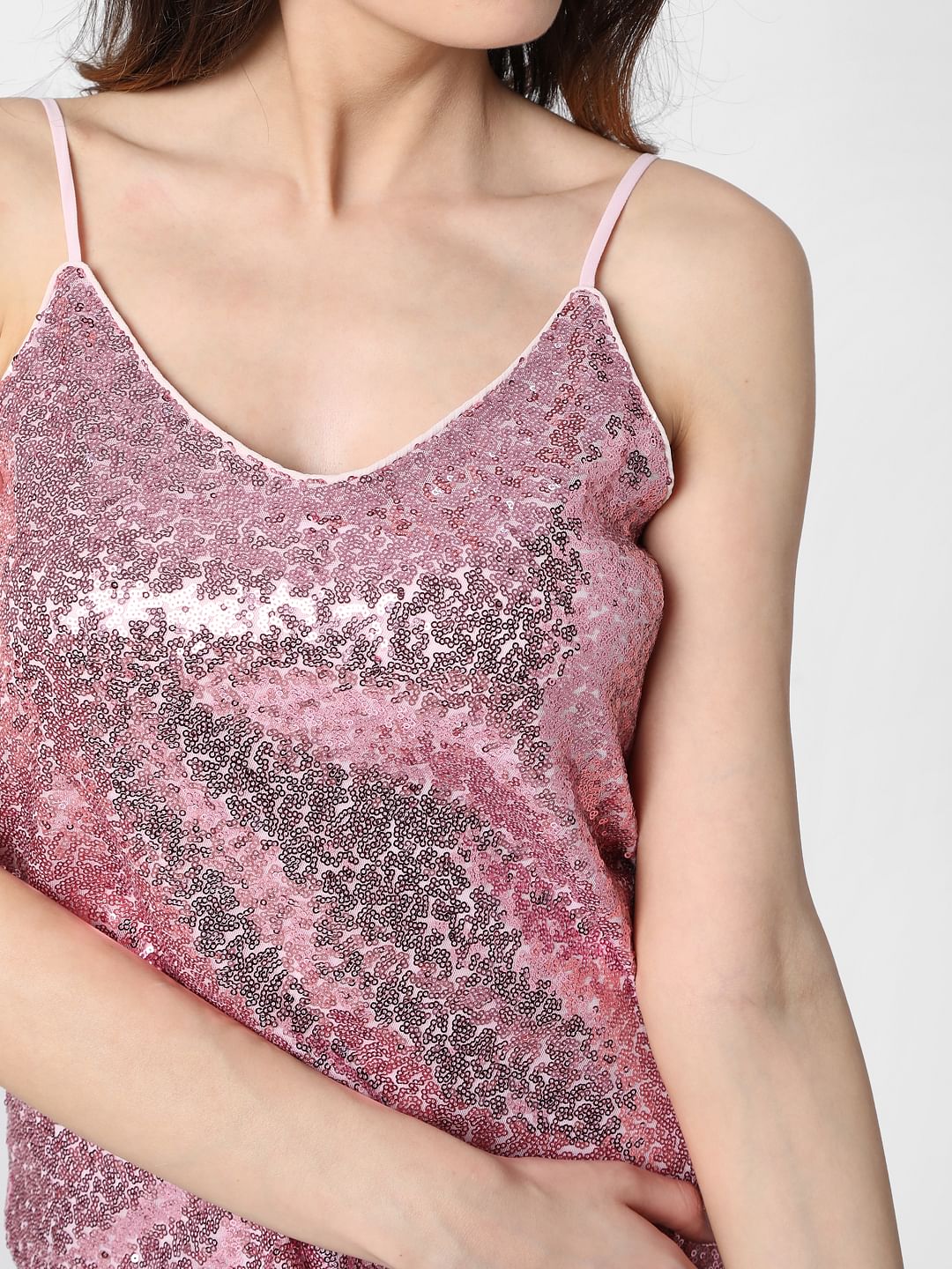 Pink Sequin Strappy Top