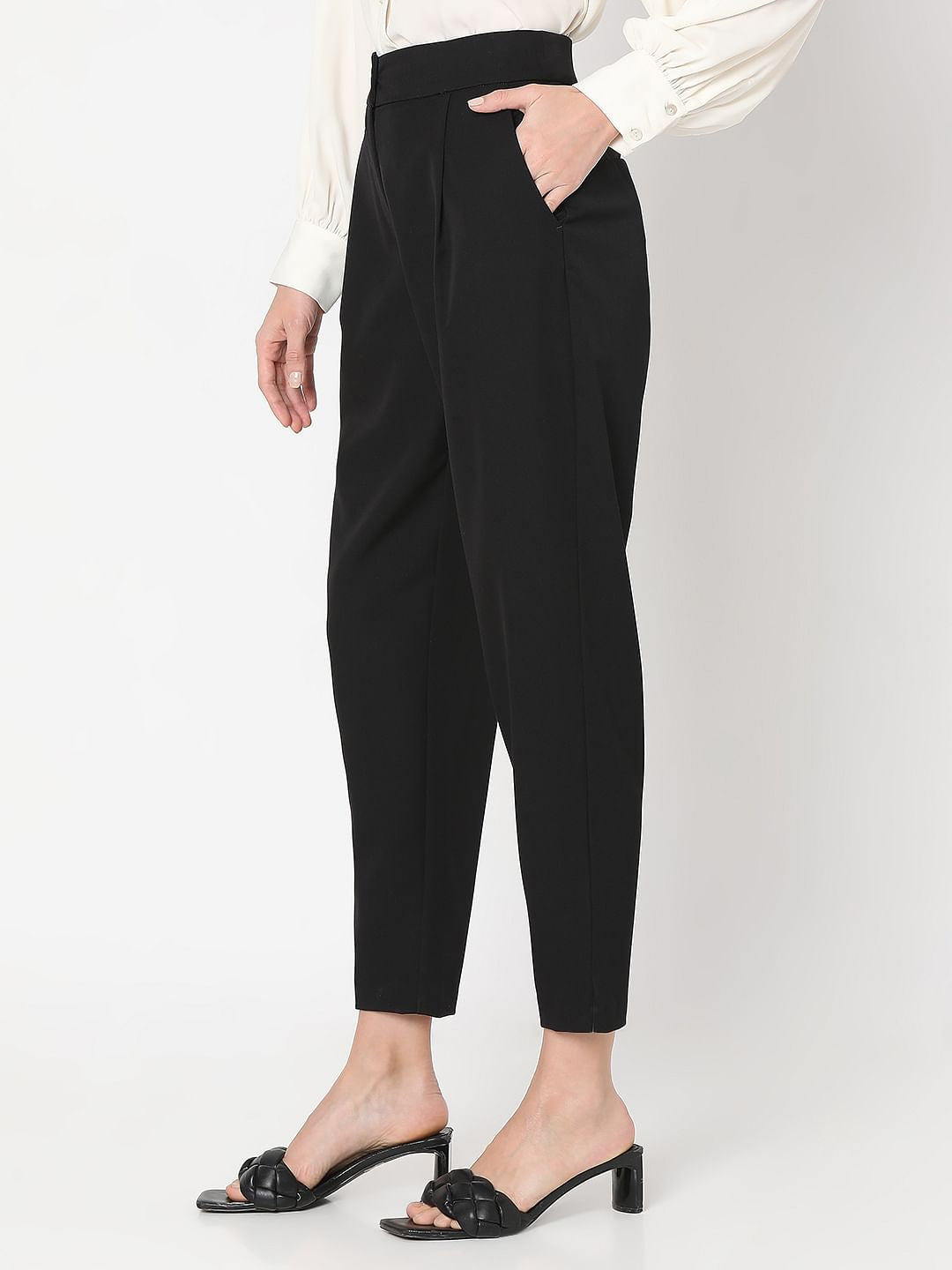 Black High Rise Tailored Pants