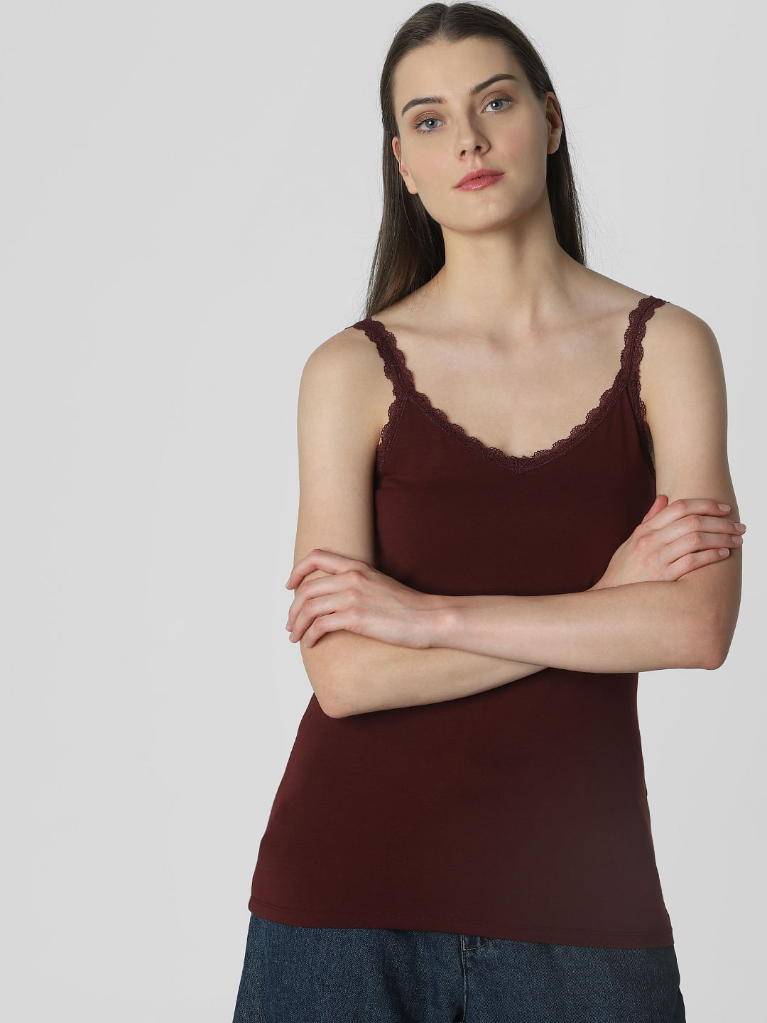Burgundy Lace Insert Singlet