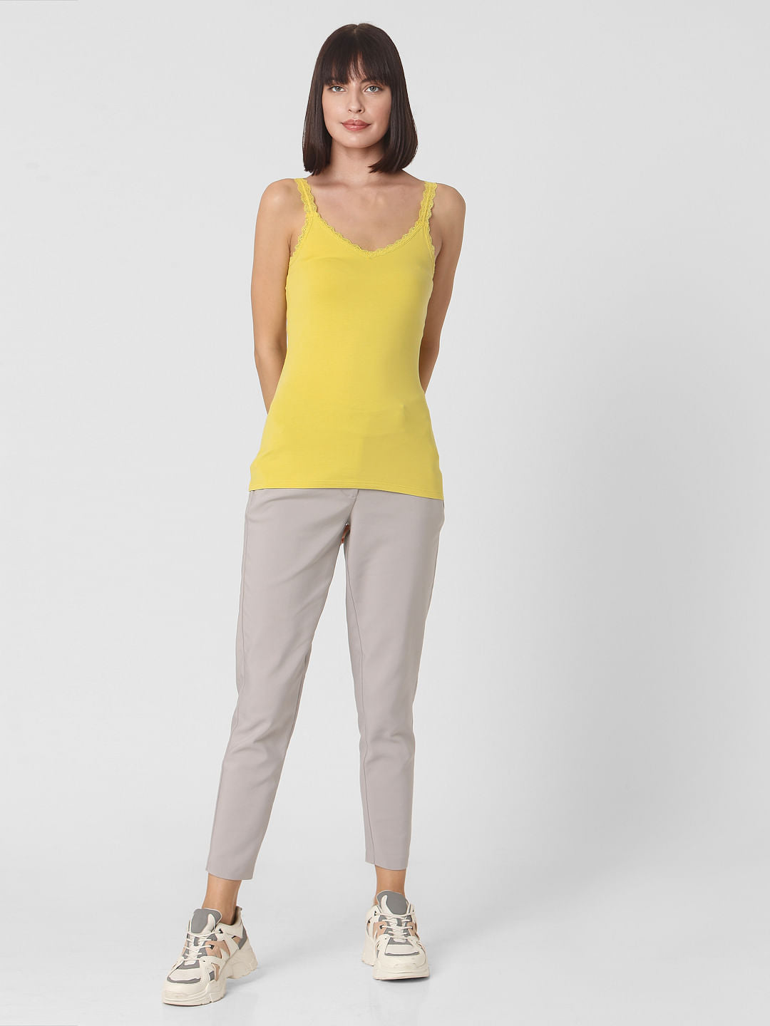 Yellow Lace Trim Singlet