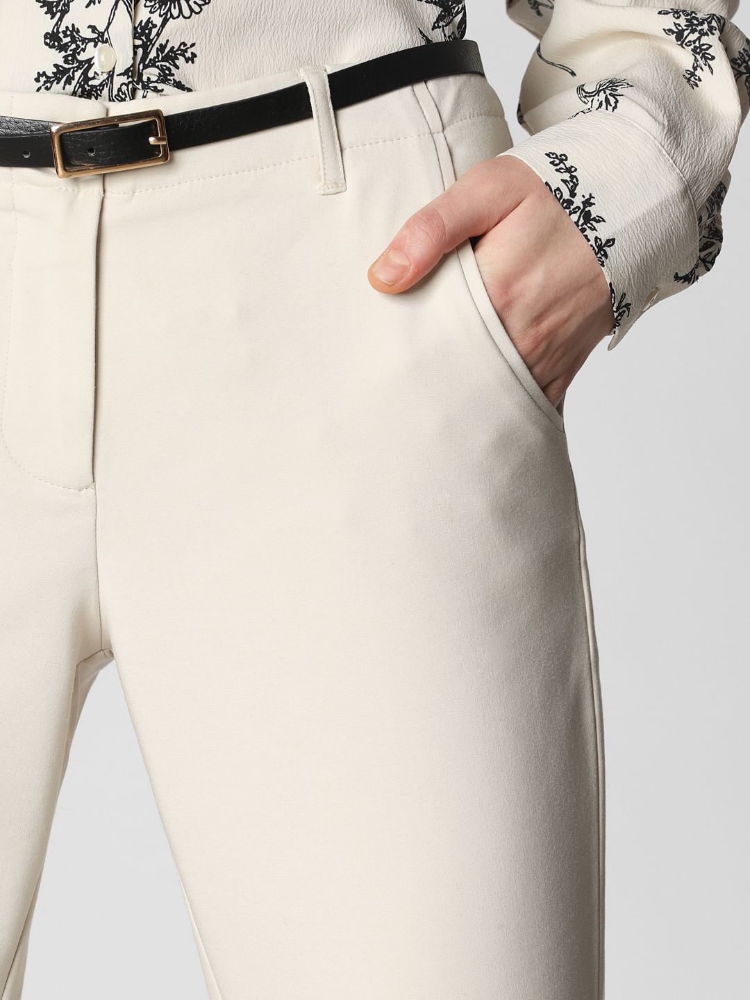 Cream Mid Rise Chino Pants