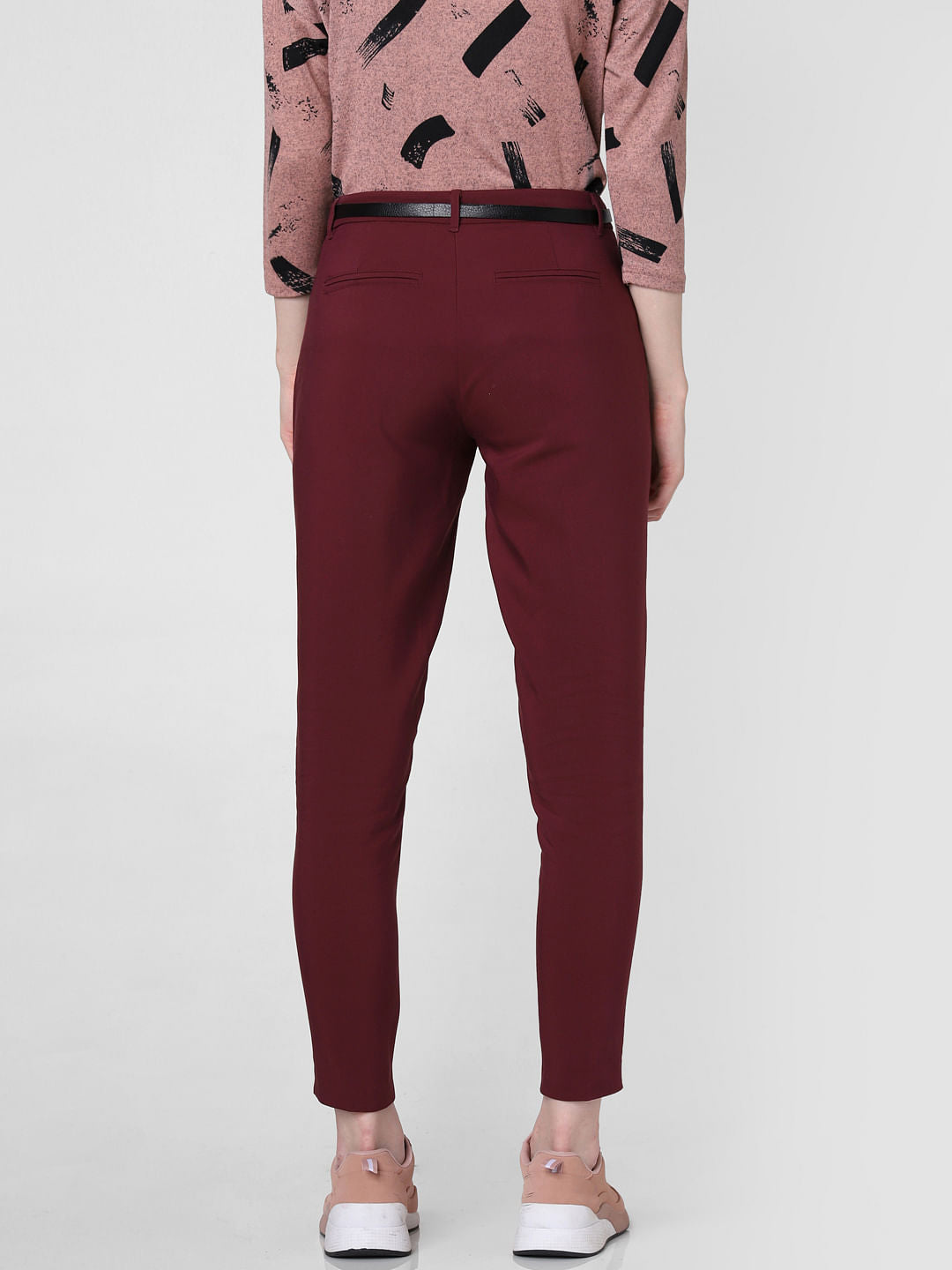 Burgundy Mid Rise Slim Trousers